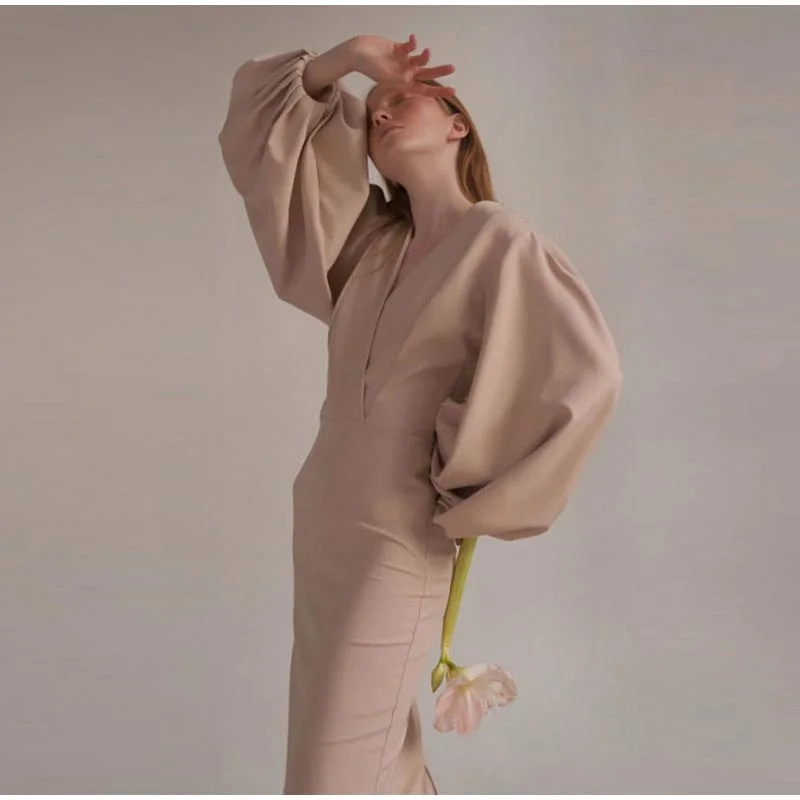 Discount Mania wrap-around dressAudrey V Neck Long Sleeve Midi Dress