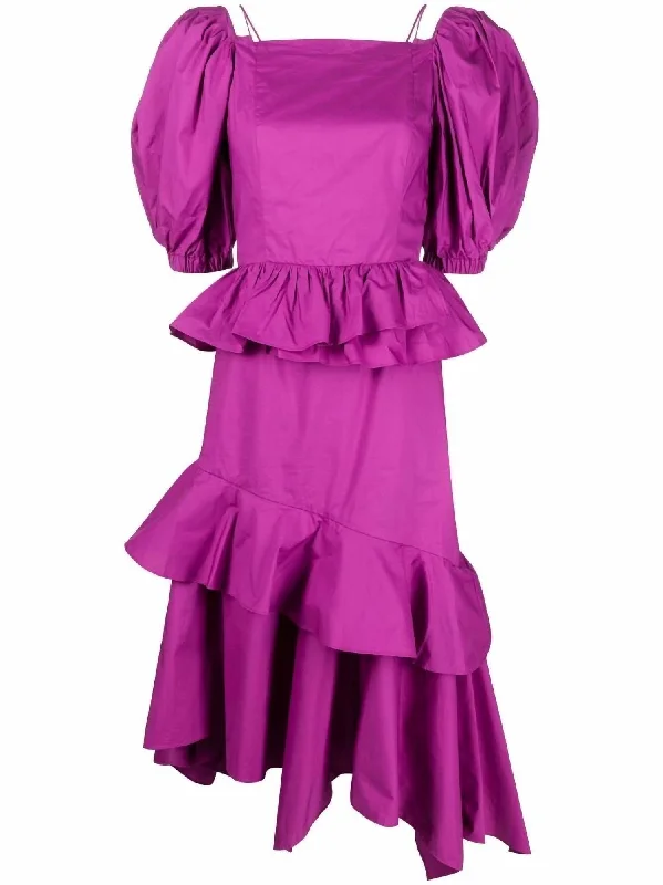 shift dressMarie Open-Back Asymmetric Ruffled Tiered Cotton Midi Dress in Orchid