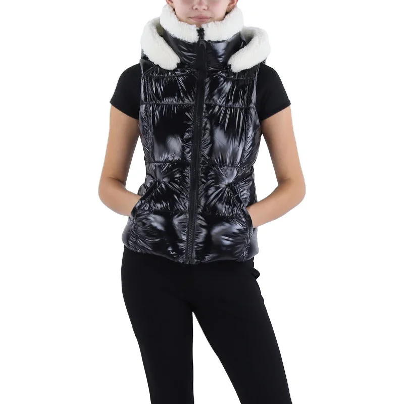 insulated trench coatAnnie Womens Faux Fur Trim Hooded Outerwear Vest