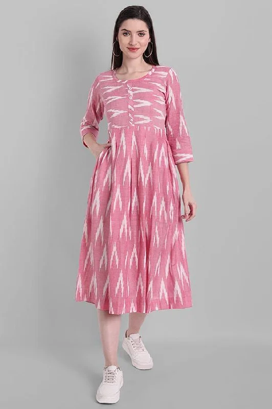 Special Discount Pink Ikkat Knee-length Dress