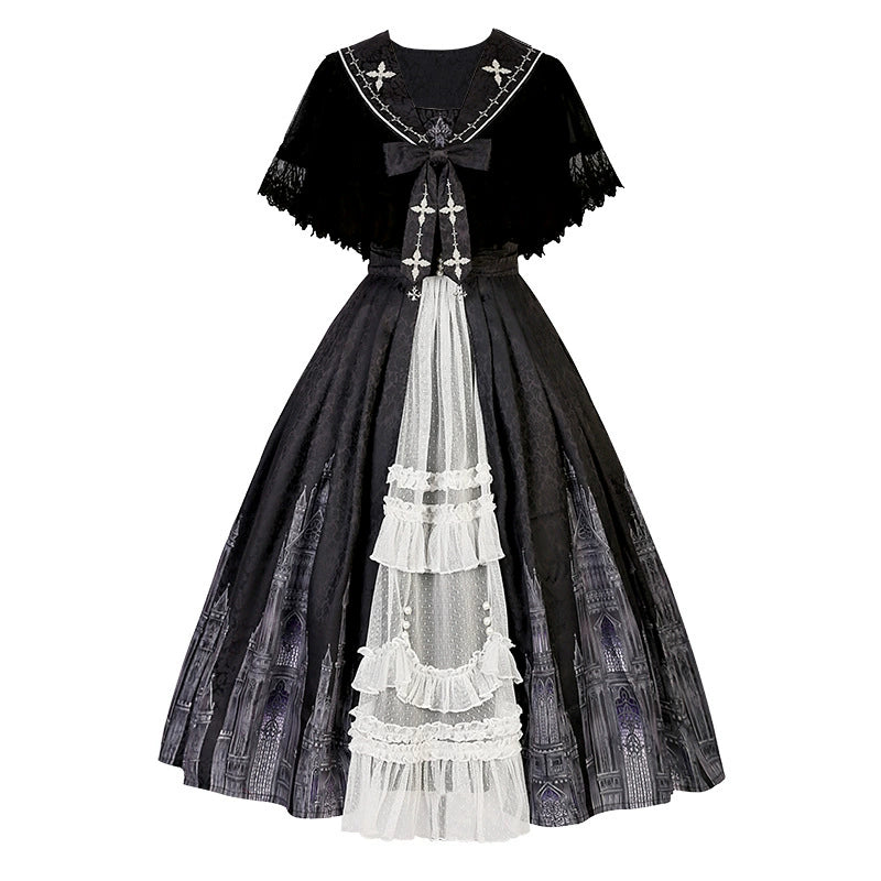 black JSK dress + black thin cardigan