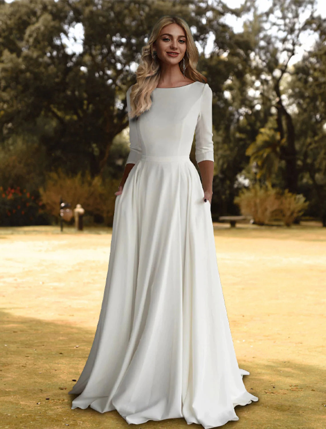 Massive Deals Casual Wedding Dresses A-Line Length Sleeve Stretch Pleats