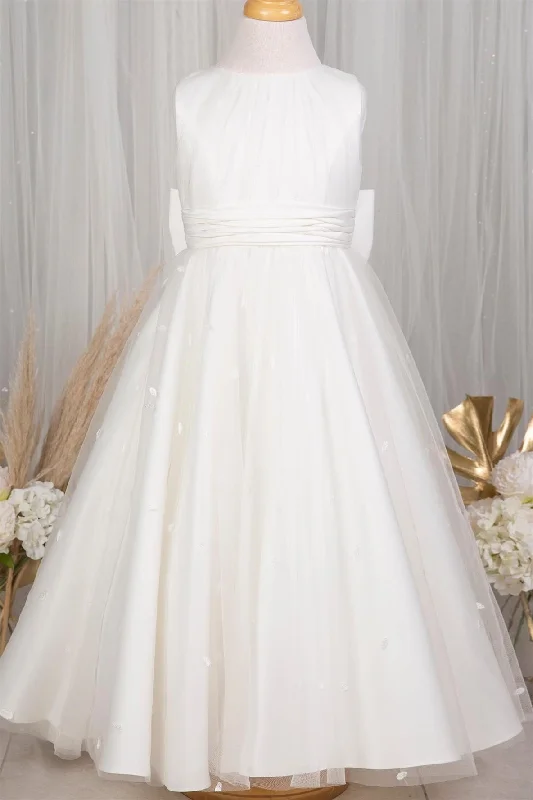 Today’s Deal luxury dressWhite Sleeveless Embroideries Long Flower Girl Dress with Bow Tie back Sash