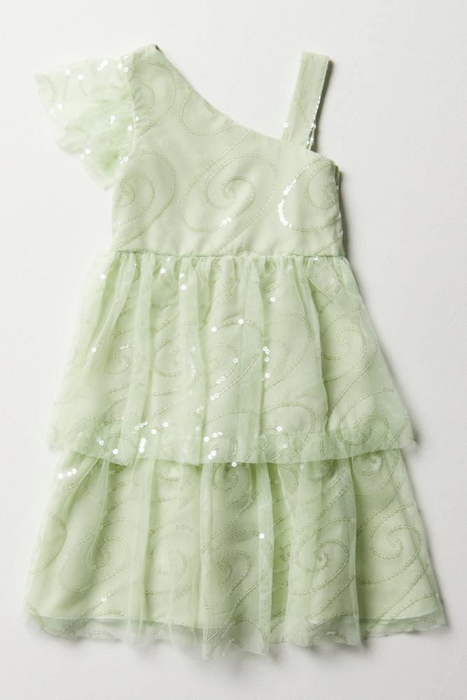 trendy mini dressOne Shoulder Tiered Dress Green