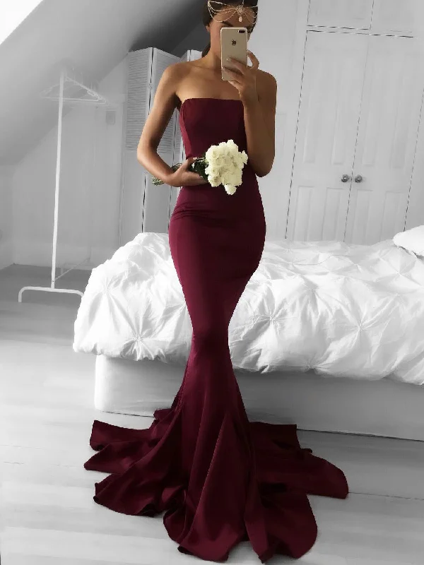 Daily Deals chic slip dressGorgeous Strapless Burgundy Mermaid Long Bridesmaid Dress