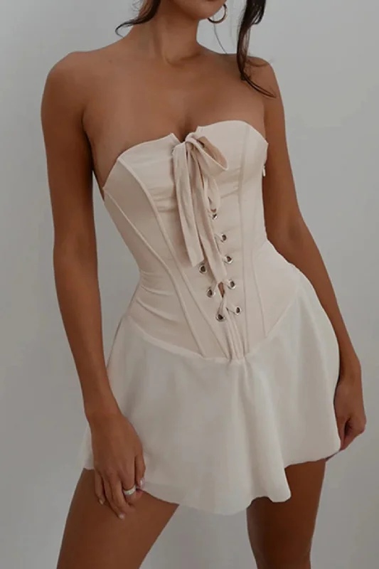 trendy wrap dressStrapless Tie-up Corset Ruched Dress