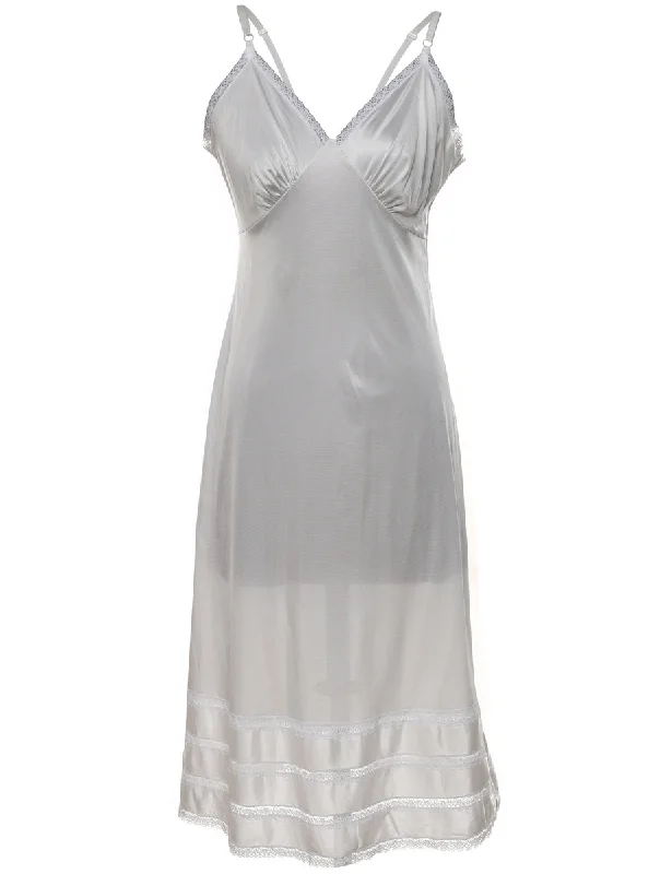 Deal of the Day trendy bomber coatSilver Classic Lace Trim Slip Dress - M