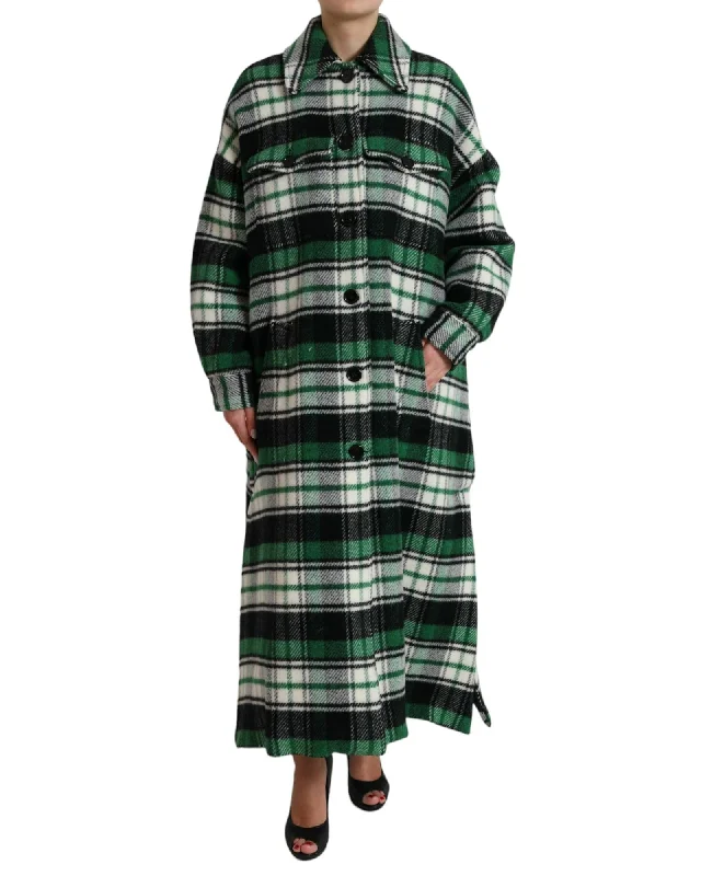 oversized puffer coatDolce & Gabbana Plaid Long Sleeve  Coat Jacket