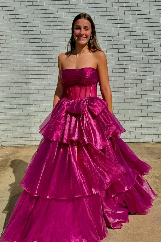 Special Price flowy maxi dressStrapless Fuchsia Corset A-line Long Formal Gown