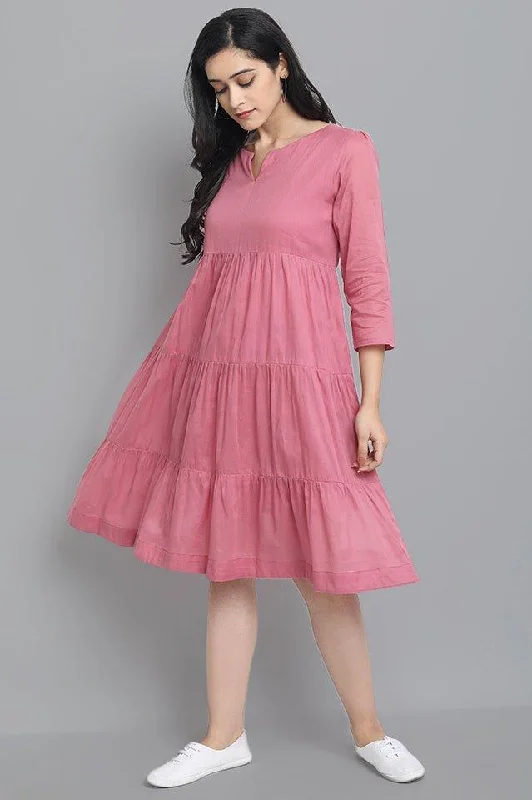 Stock Clearance Pink Mul Cotton Graduated Short Dress