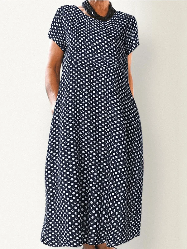 Super Bargain sleek midi dressCrewneck Polka Dot Print Short Sleeve Midi Dress