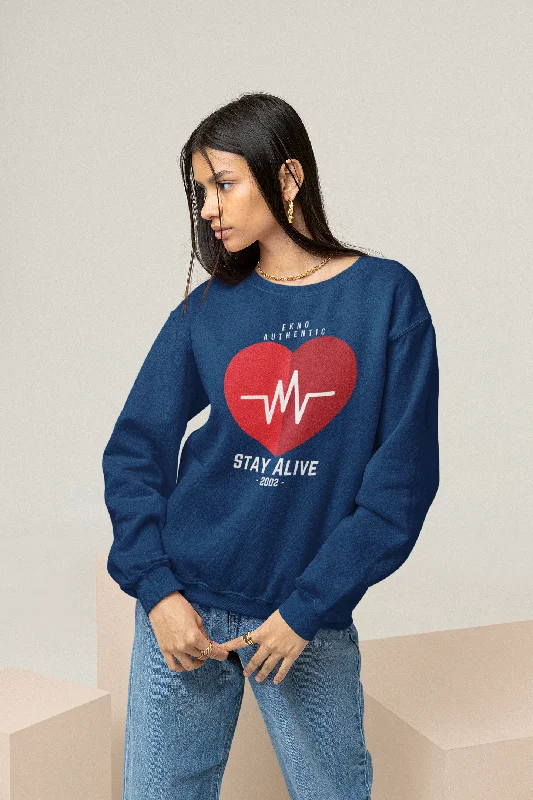 modern sports hoodieWomen Navy Blue Sweatshirt Stay Alive