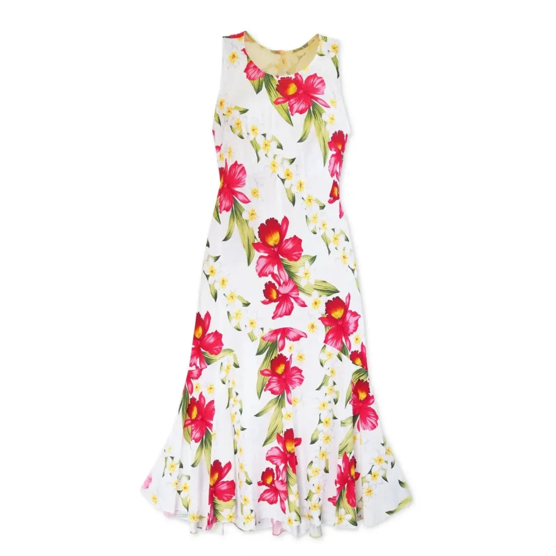 New Deals Orchid Play White Lehua Hawaiian Dress