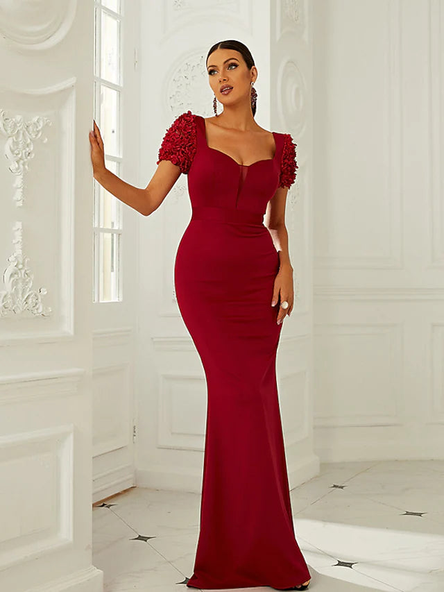 Final Clearance Evening Gown Dress Formal Floor Length Short Sleeve Square Neck Polyester