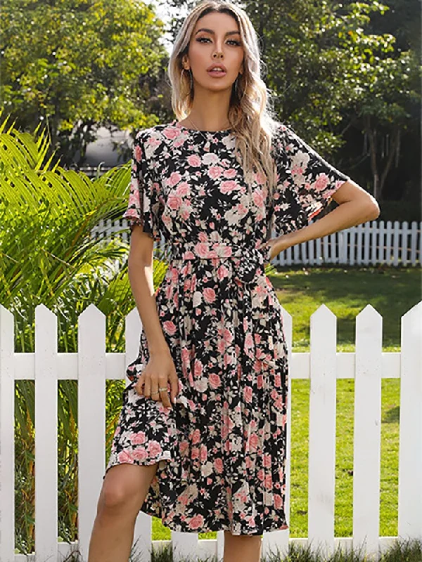 Limited Stock casual slip dressMargaret Floral Ruffle Sleeve Midi Dress