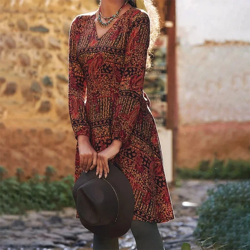 Final Clearance chic wrap dressVintage Ethnic Style Printed Dress