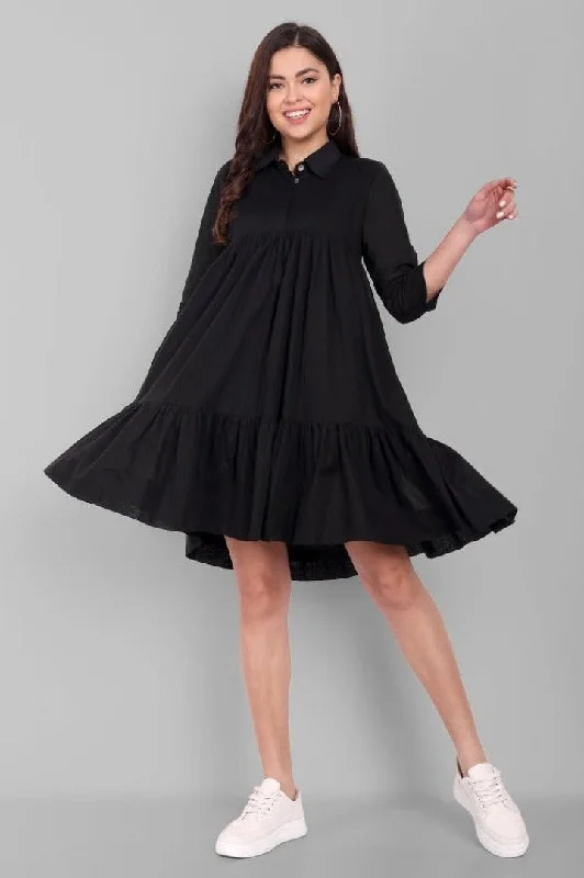 Buy Now Black Short Mul-Mul Tier Dress