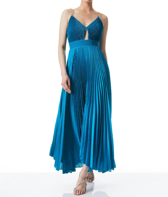 elegant maxi dressGloria Chain Strap Pleated Cut Out Maxi Dress in Ocean Blue