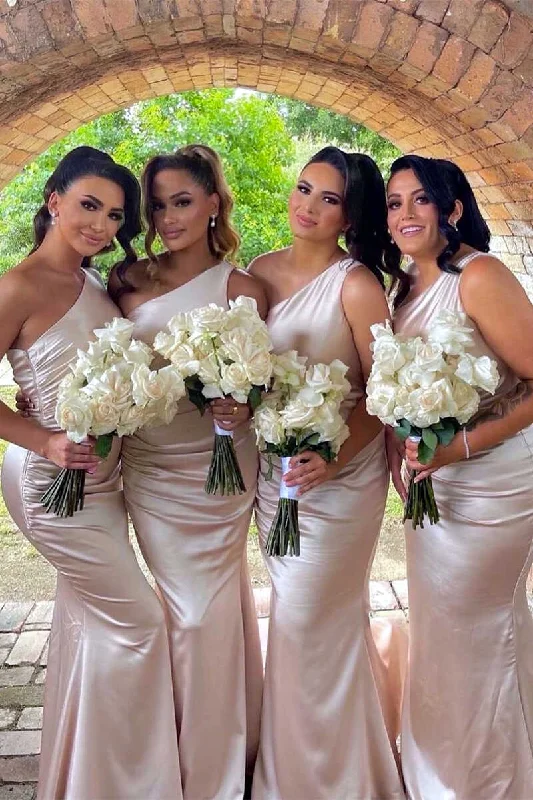 Early Access party-ready dressChampagne One-Shoulder Mermaid Long Bridesmaid Dress