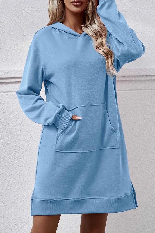 elegant dressPocket Slit Midi Hoodie Dress