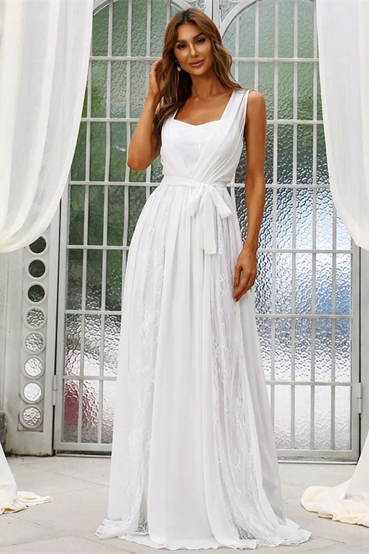 Steals and Deals t-shirt dressSimple White Chiffon Sleeveless Long Wedding Dress