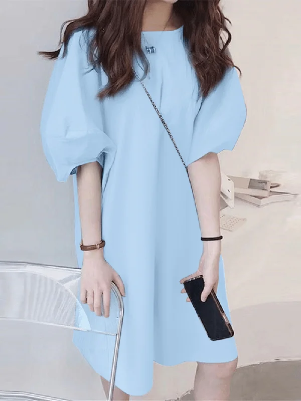 Instant Savings satin dressWomen 100% Cotton Solid Puff Sleeve Bohemian Style Dress