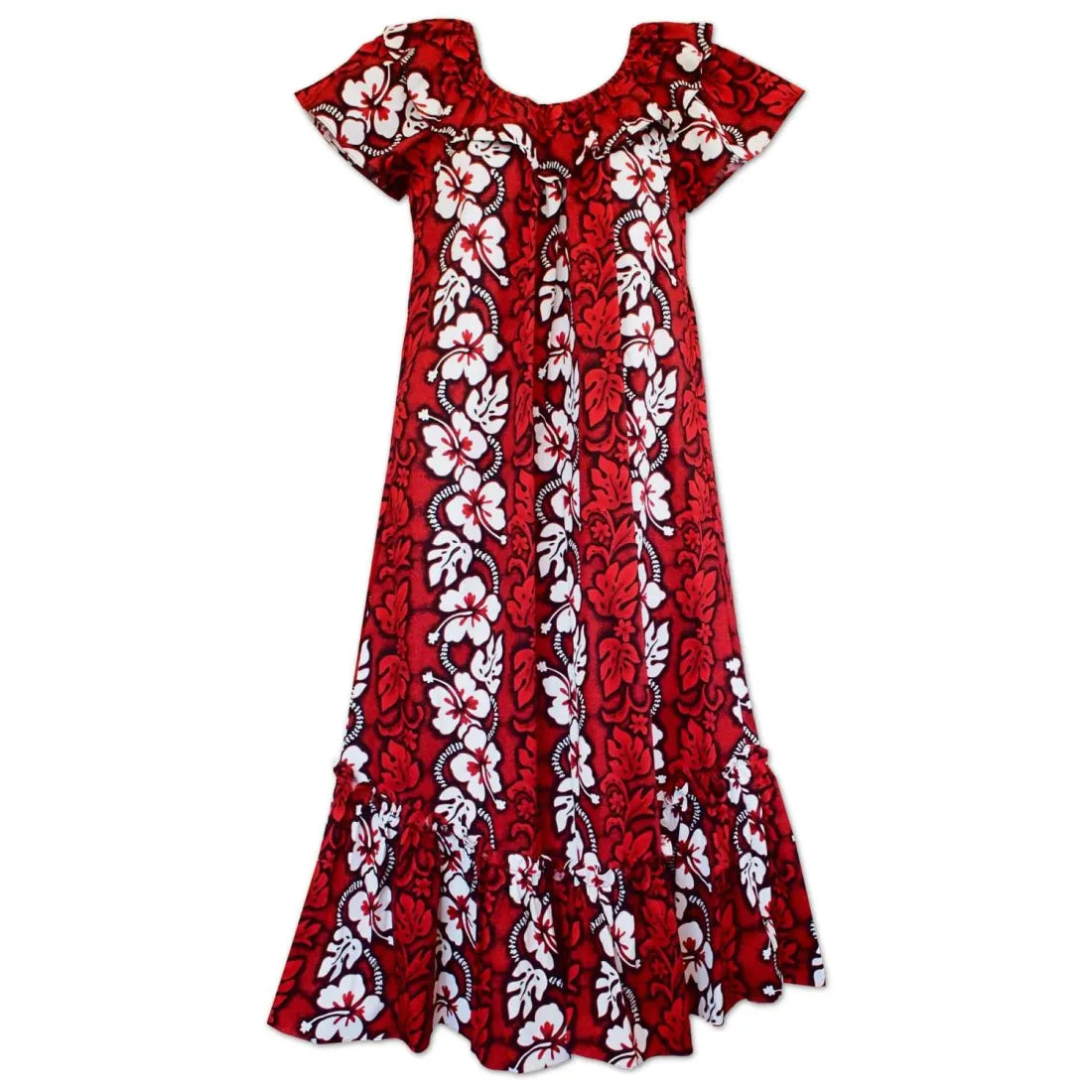 Instant Discount Lava Flow Red Long Ruffle Hawaiian Muumuu Dress