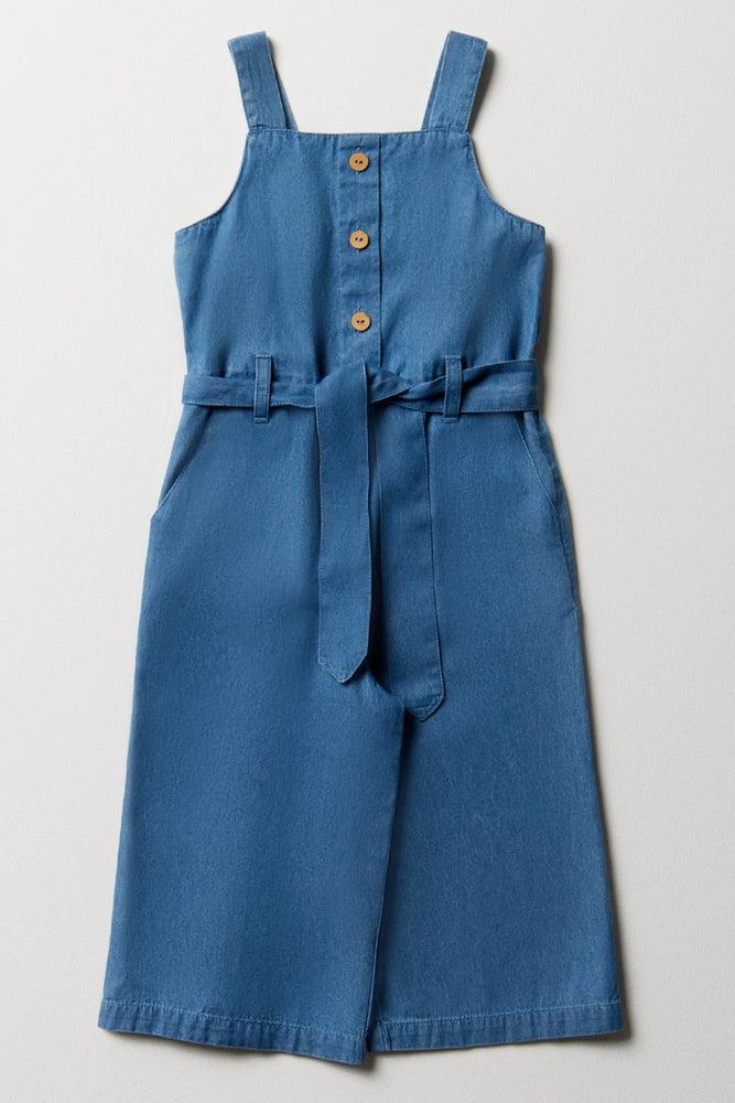 flowy dressBelted Strappy Denim Jumpsuit Blue