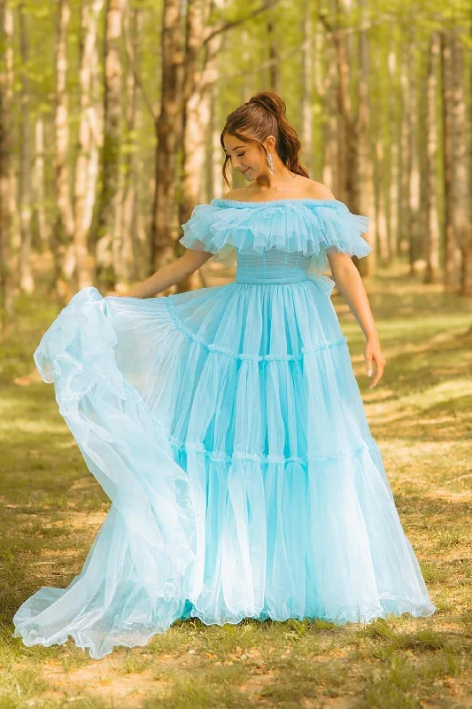 Super Deal knit dressRuffles Off the Shoulder Corset A-line Long Formal Dress