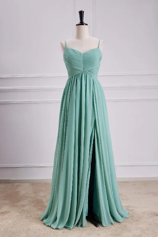 Bonus Savings trendy dressMint Green Spaghetti Straps A-line Long Bridesmaid Dress with Slit