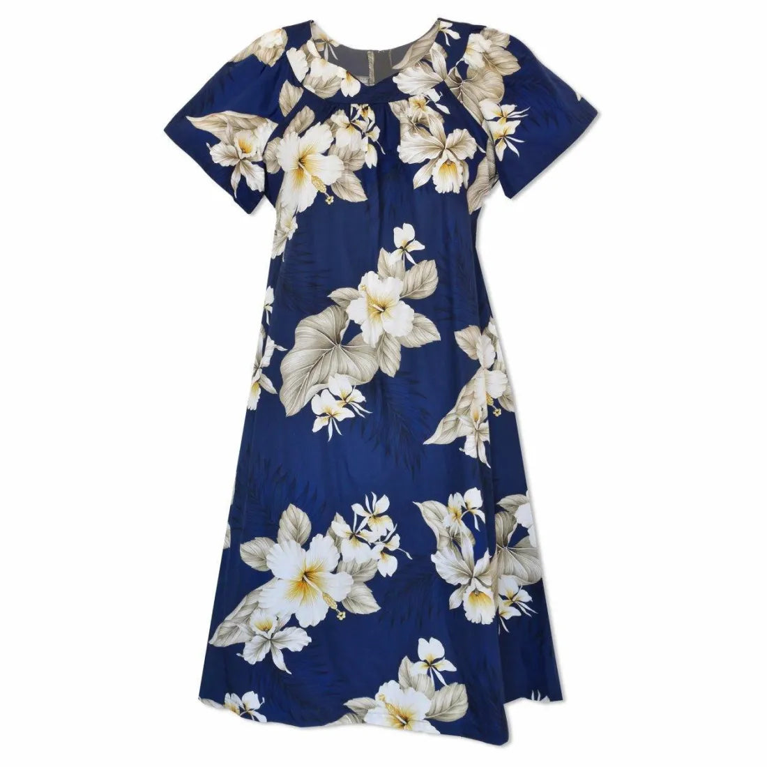 Sale Event Hibiscus Joy Navy Cotton Hawaiian Tea Muumuu Dress