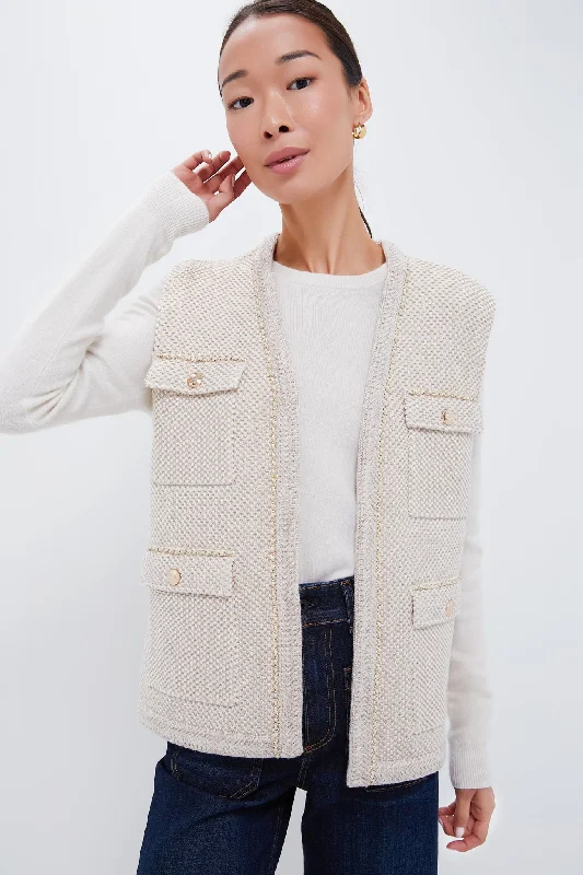 Shop and Save fashion coat with hoodChampagne Metallic Boucle Gilet
