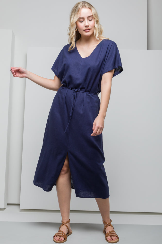 pleated dressKaftan Tie Belt Dress Navy