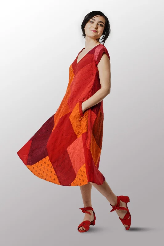 Members Only COTTON SILK SW PATCH OMBRE KANTHA CAP SLV. FLARE DRESS - wo2425-org -