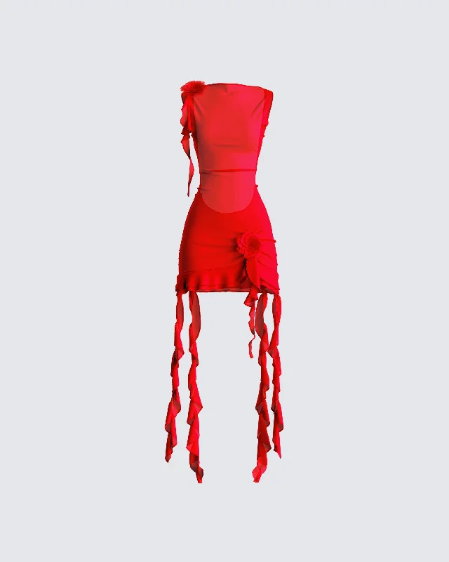 playful dressTiana Red Ruffle Rosette Dress