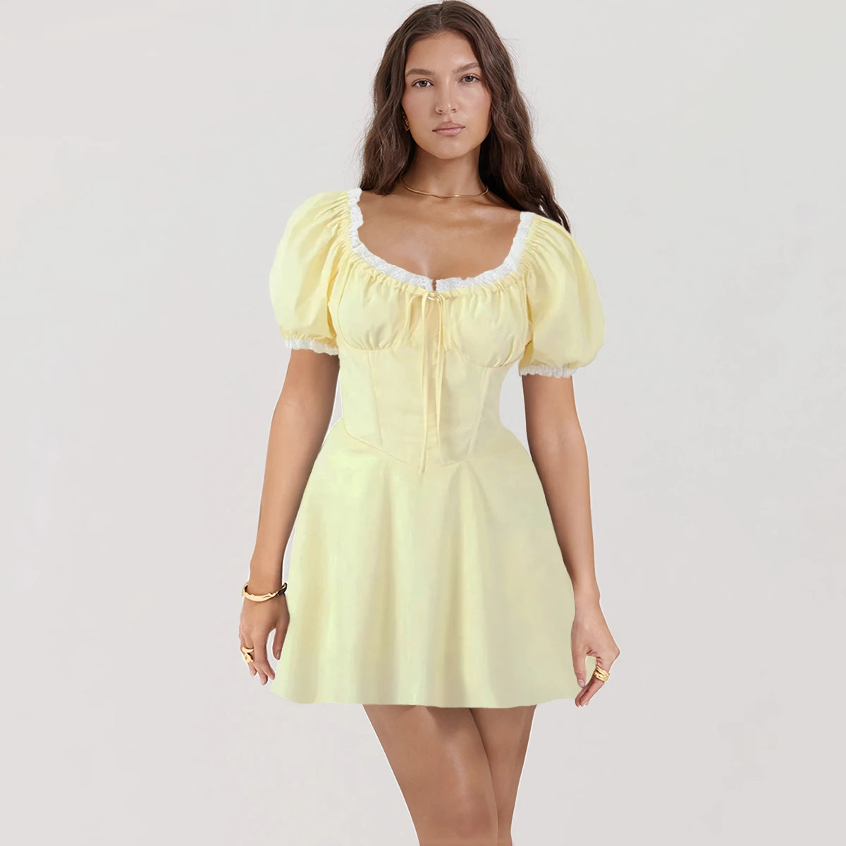 Extra Discounts oversized dressVintage Summer Square Collar Puff Sleeve Dress
