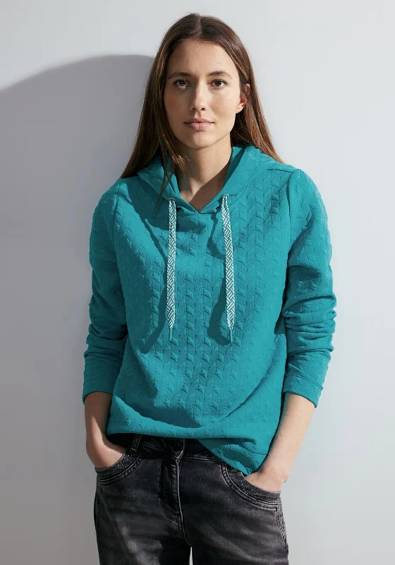 soft pullover hoodieCecil Jacquard Drawstring Sweatshirt, Frosted Aqua Blue