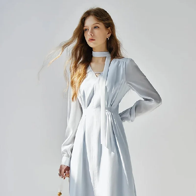 Price Rollback oversized dressFrench Style V-Neck Light Blue Ribbon Dress