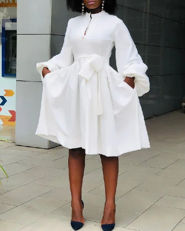 Value Deals casual shift dressPlus Size Fashion Casual Solid Color Lantern Sleeve Tutu Skirt