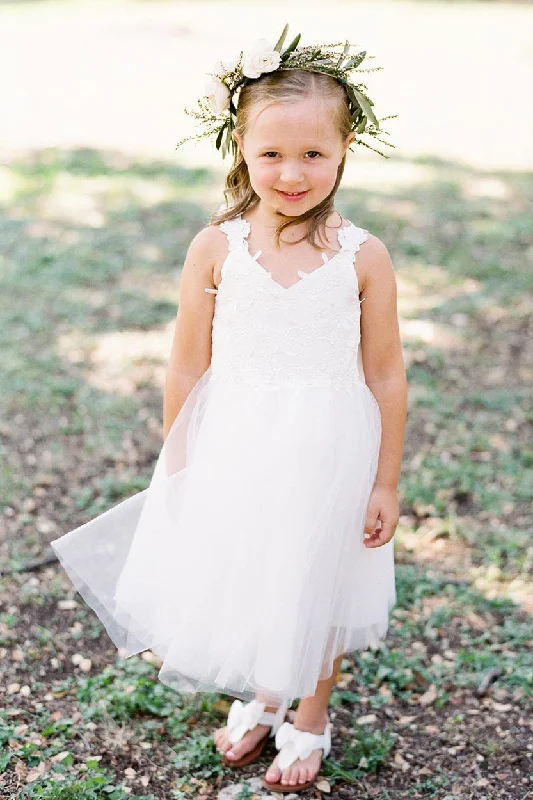 Special Discount printed dressModest Ball Gown White Flower Girl Dress with Bow Knot