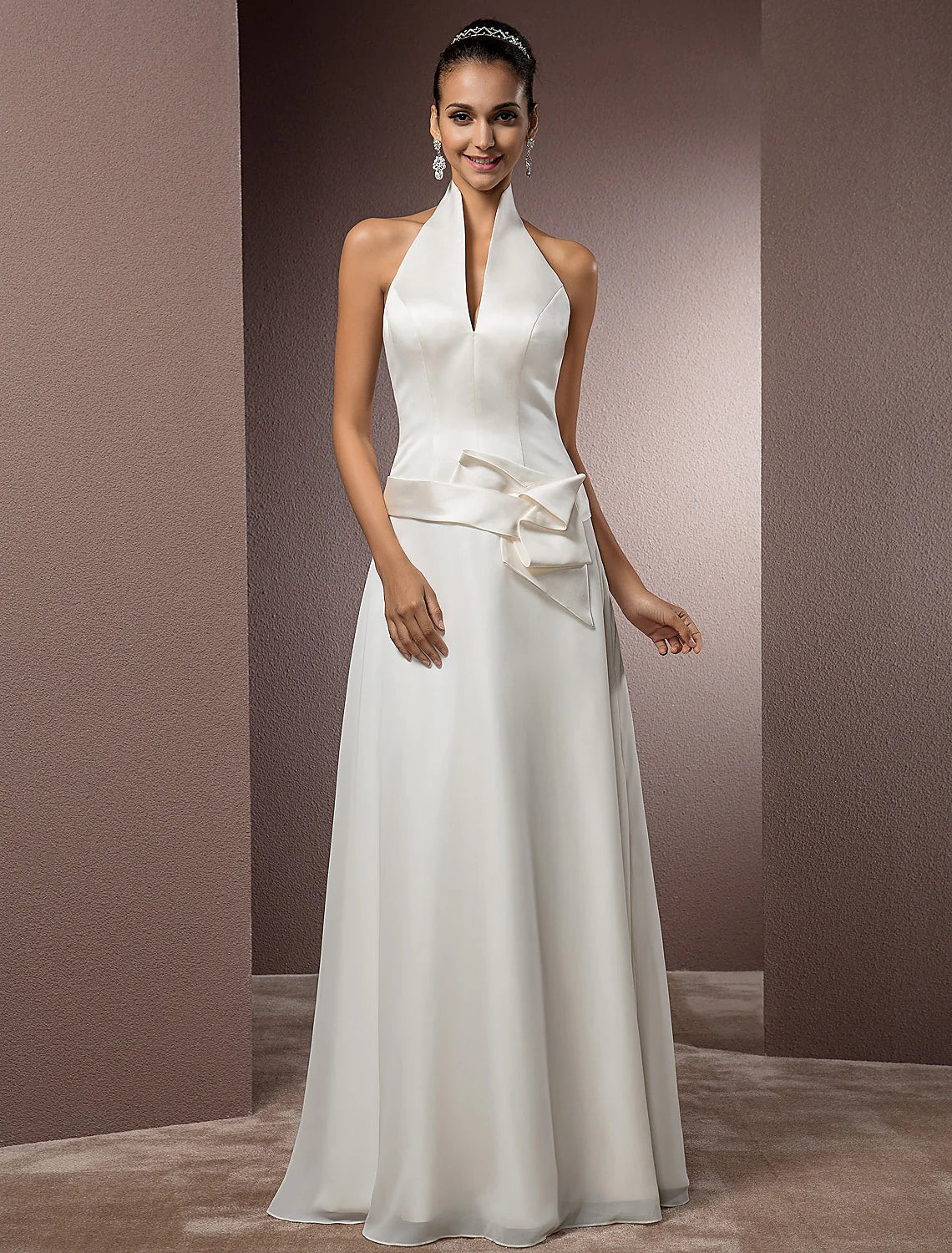 Special Promotion Open Back Wedding Dresses Floor Length Regular Straps Chiffon With Sash