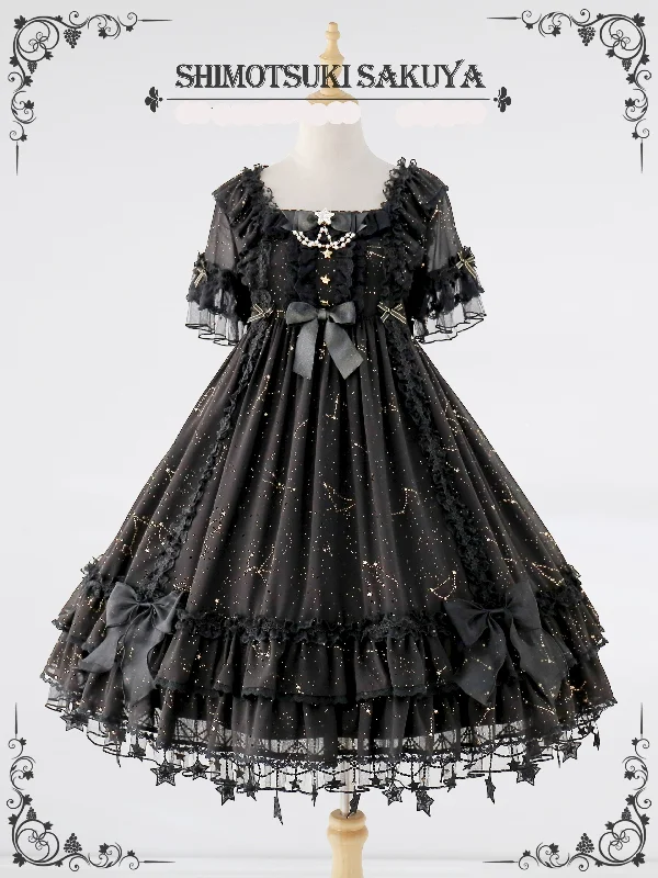 printed dressSakuya Lolita~Whisper of Stars~Vintage Lolita OP Dress Constellation-themed Black Lolita Dress