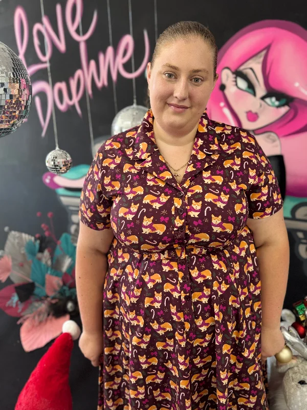 Online Specials summer floral dressPeggy Swing Dress in Purple Christmas Corgi's