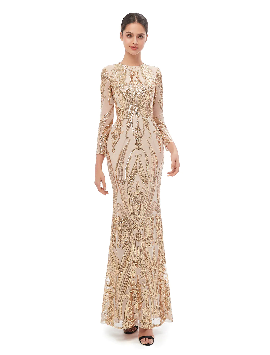 Bonus Savings Elegant Vintage Prom Formal Evening Dress Long Sleeve Detachable Sequined with