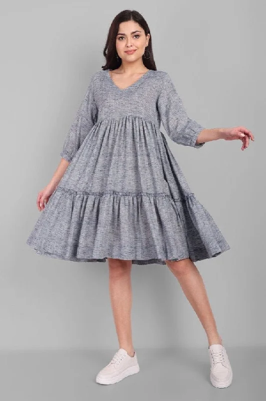 Don't Wait V Neck Gray Short Graduated Dress