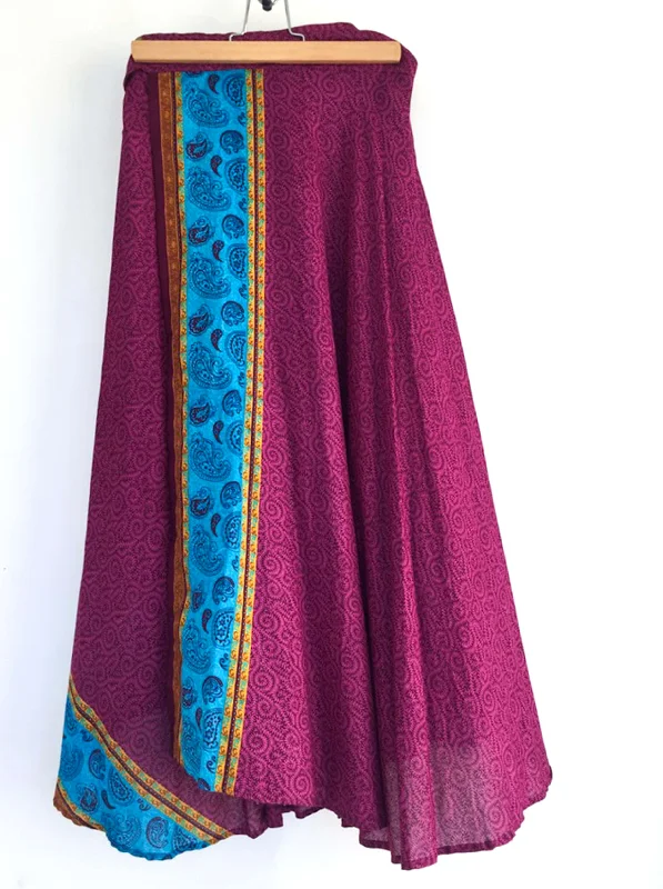 Online Exclusive Dark Fuchsia Wrap Skirt with Paisley Pattern
