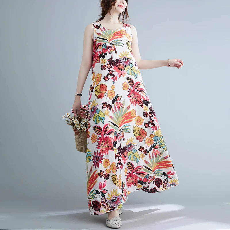 Bargain Prices fitted bodycon dressFloral Print Cotton Linen Long Dress