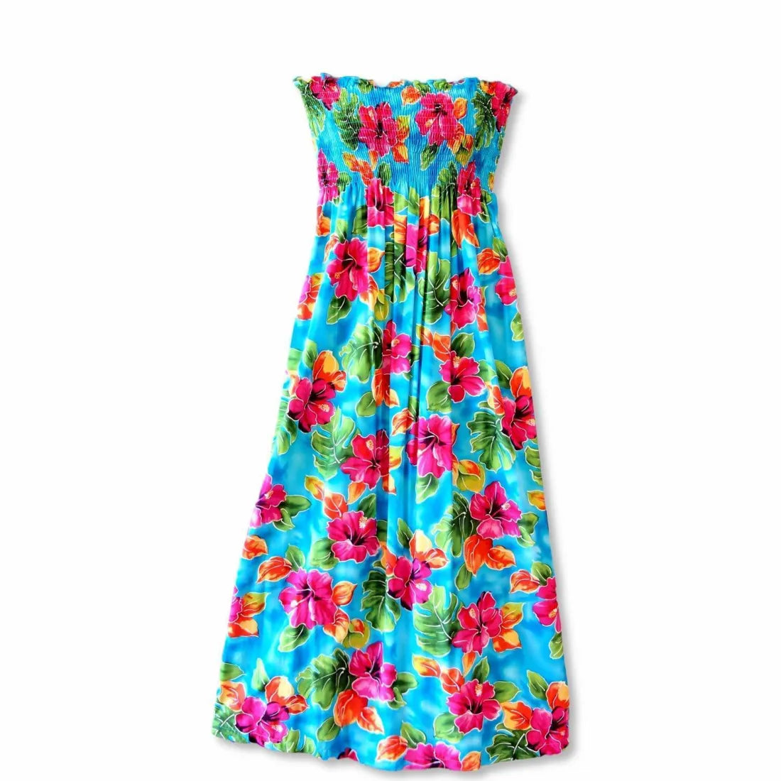 Shop and Save Hoopla Blue Maxi Hawaiian Dress