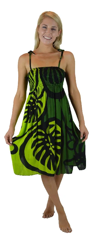 Discount Deals Island Style - Elastic Dress - Bold Monstera - Green