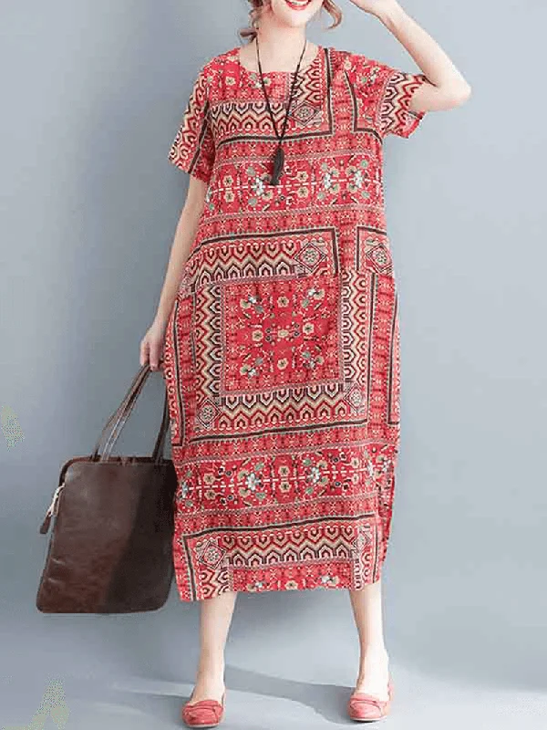 Extra Savings vintage-inspired dressEthnic Women Printing Cotton Vintage Dress